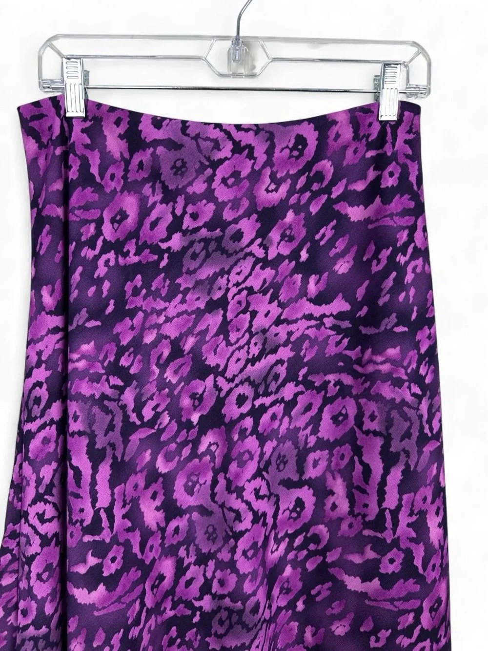 Purple leopard print polyester midi skirt